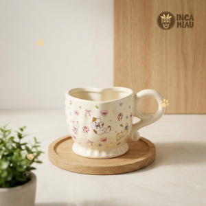 Taza de Cerámica Corazón con Gatitos