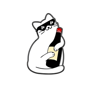 Pin Metálico Gato con Lentes y Botella