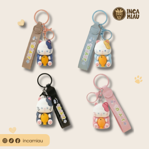 Llavero Gatito Kawaii Joyful con Pececito y Correa de Mano