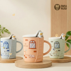 Taza de Cerámica "Cat Apartment" con Gatito en Escalera 3D