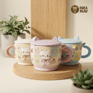 Taza Kawaii con Tapa de Orejitas de Gato