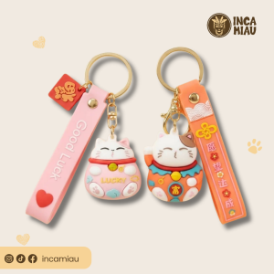 Llavero Gatito de la Suerte Maneki Neko con Correa y Dije