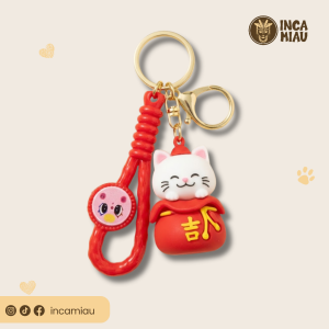 Llavero Gatito Japonés de la Suerte Maneki Neko Rojo