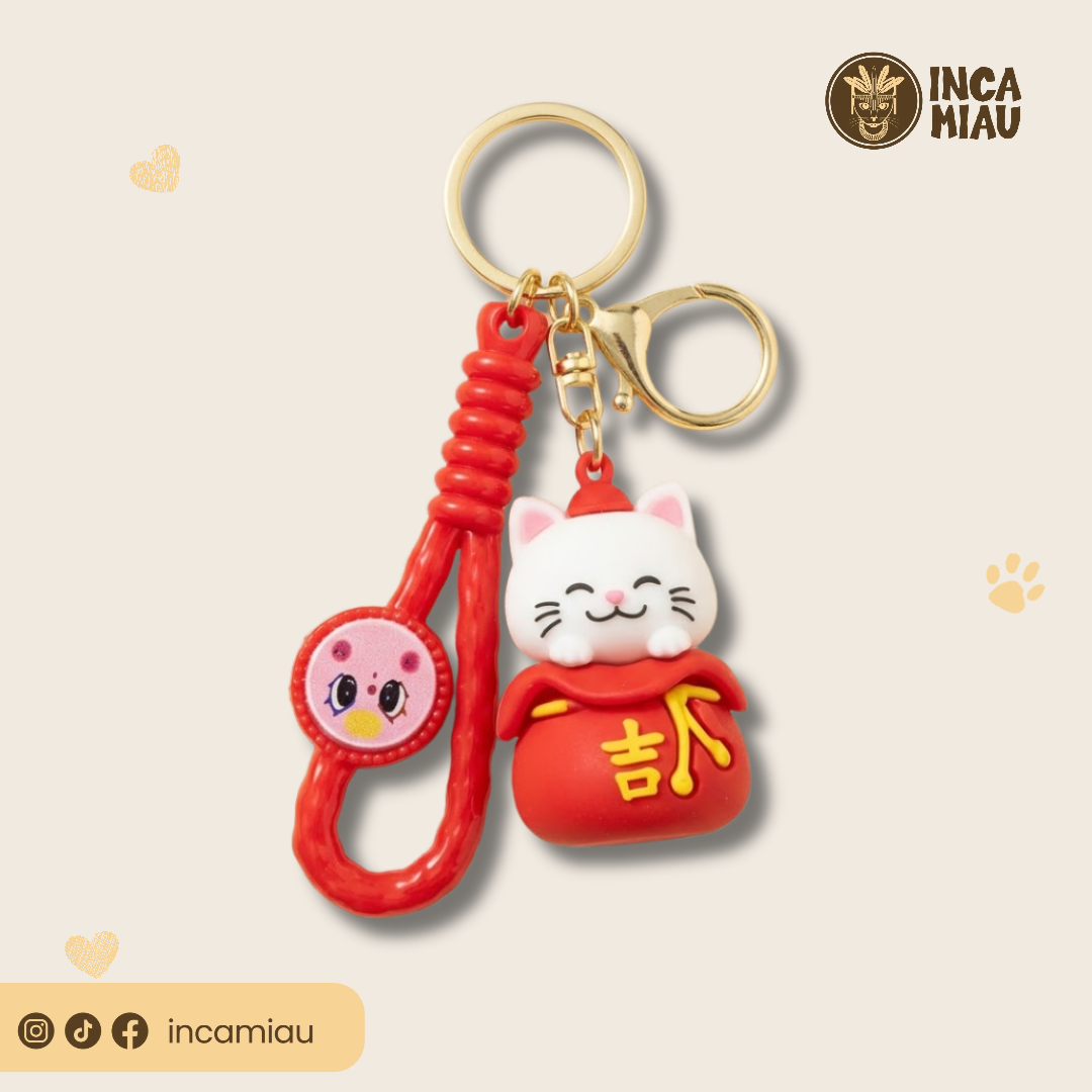 Llavero Gatito Japonés de la Suerte Maneki Neko Rojo Llavero Gatito Japonés de la Suerte Maneki Neko Rojo
